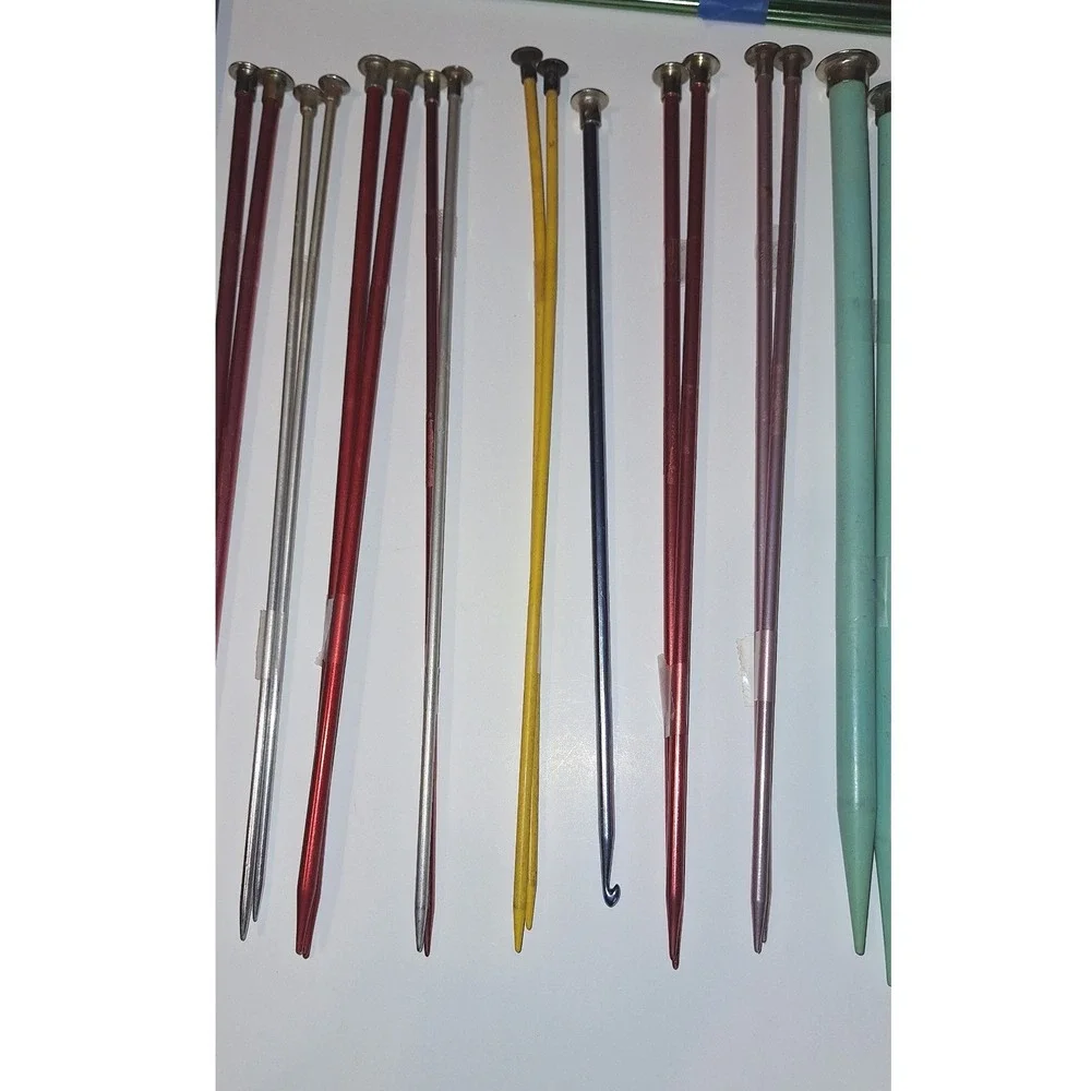 Vtg 91 lot Knitting Needle and Crochet Hook Lot Aluminum DPNs Stitch Holders Set